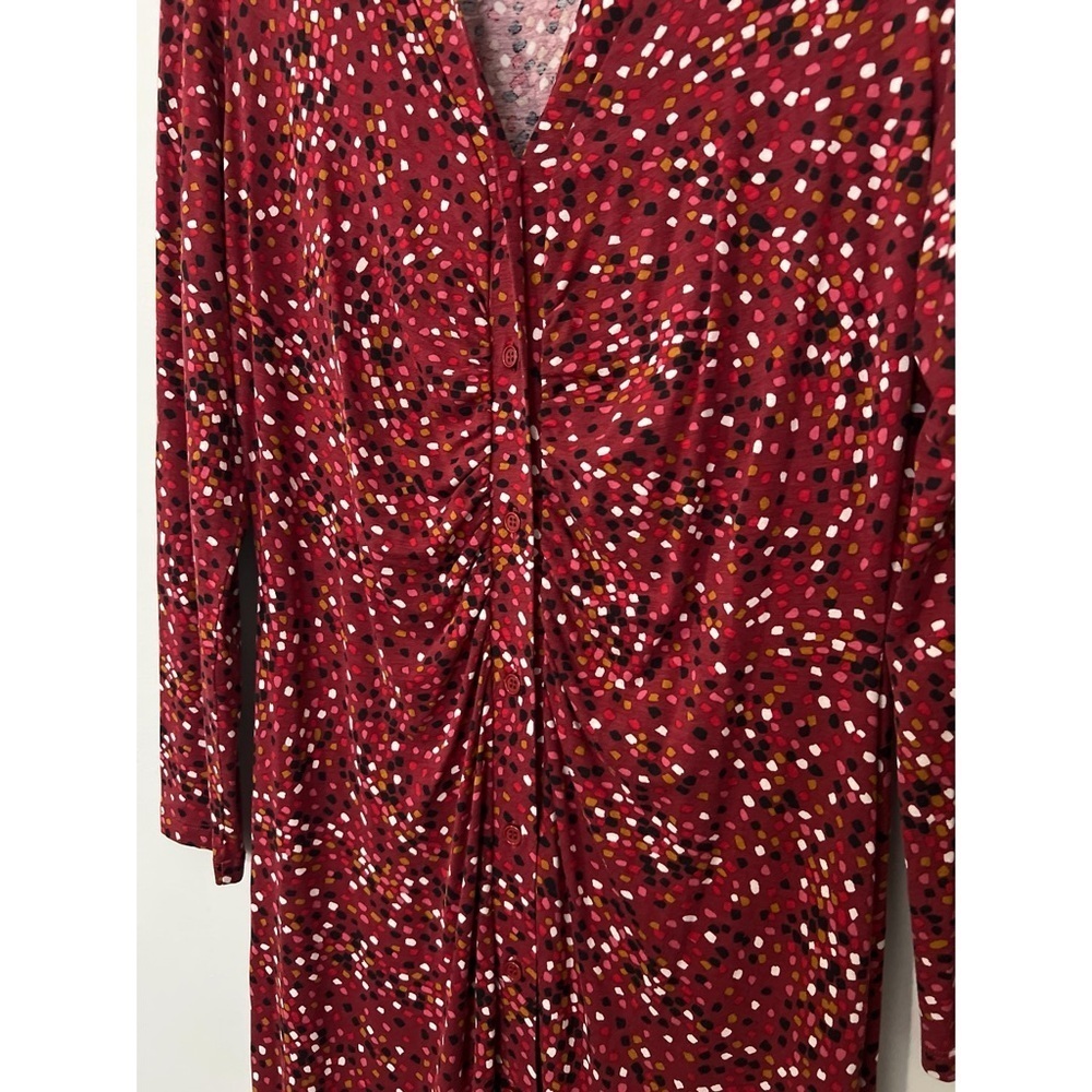 Hobbs London Hatty Jersey Dress Women’s 10 Red Multi Long Sleeve Button Ruched - Picture 10 of 16